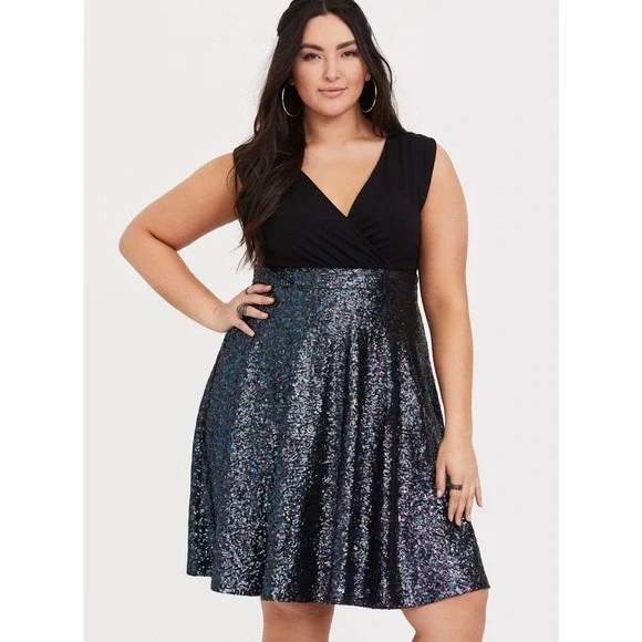 Torrid Special Occasion Black Sequin Skater Dress Black Women's Plus Size 24 - Picture 1 of 10